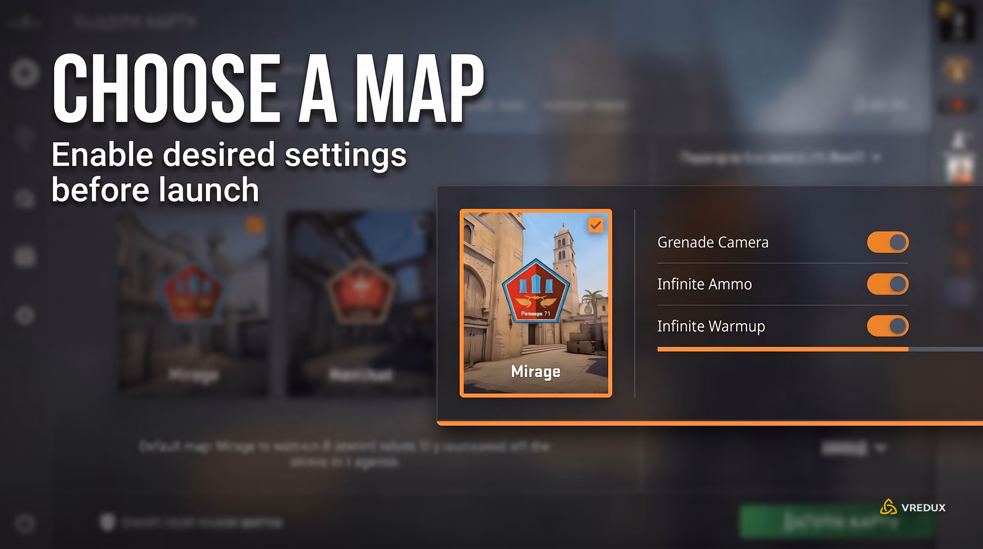 Competitive map selection screen in the Counter-Strike 2 practice menu