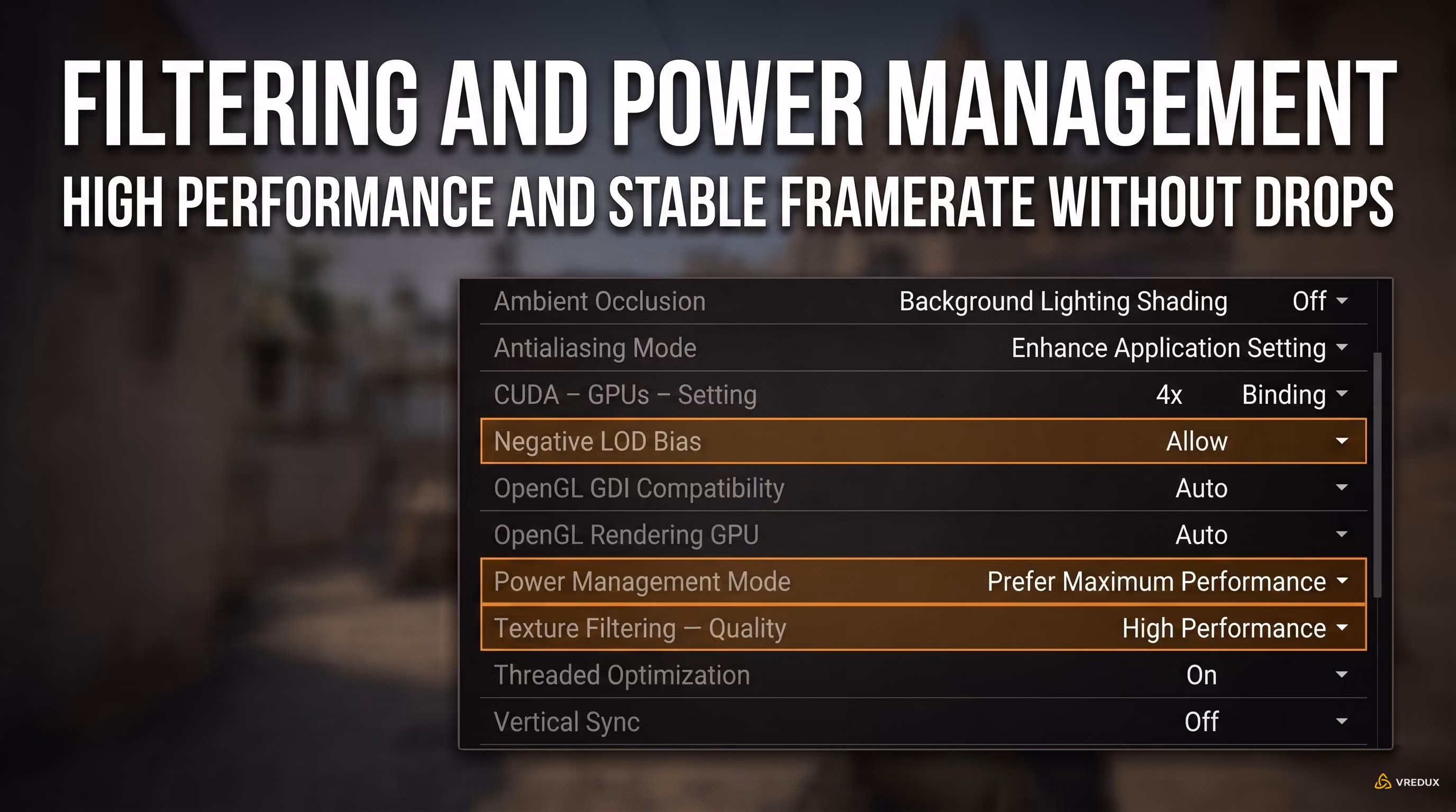NVIDIA Control Panel 3D settings table displaying texture filtering and power management options for CS2