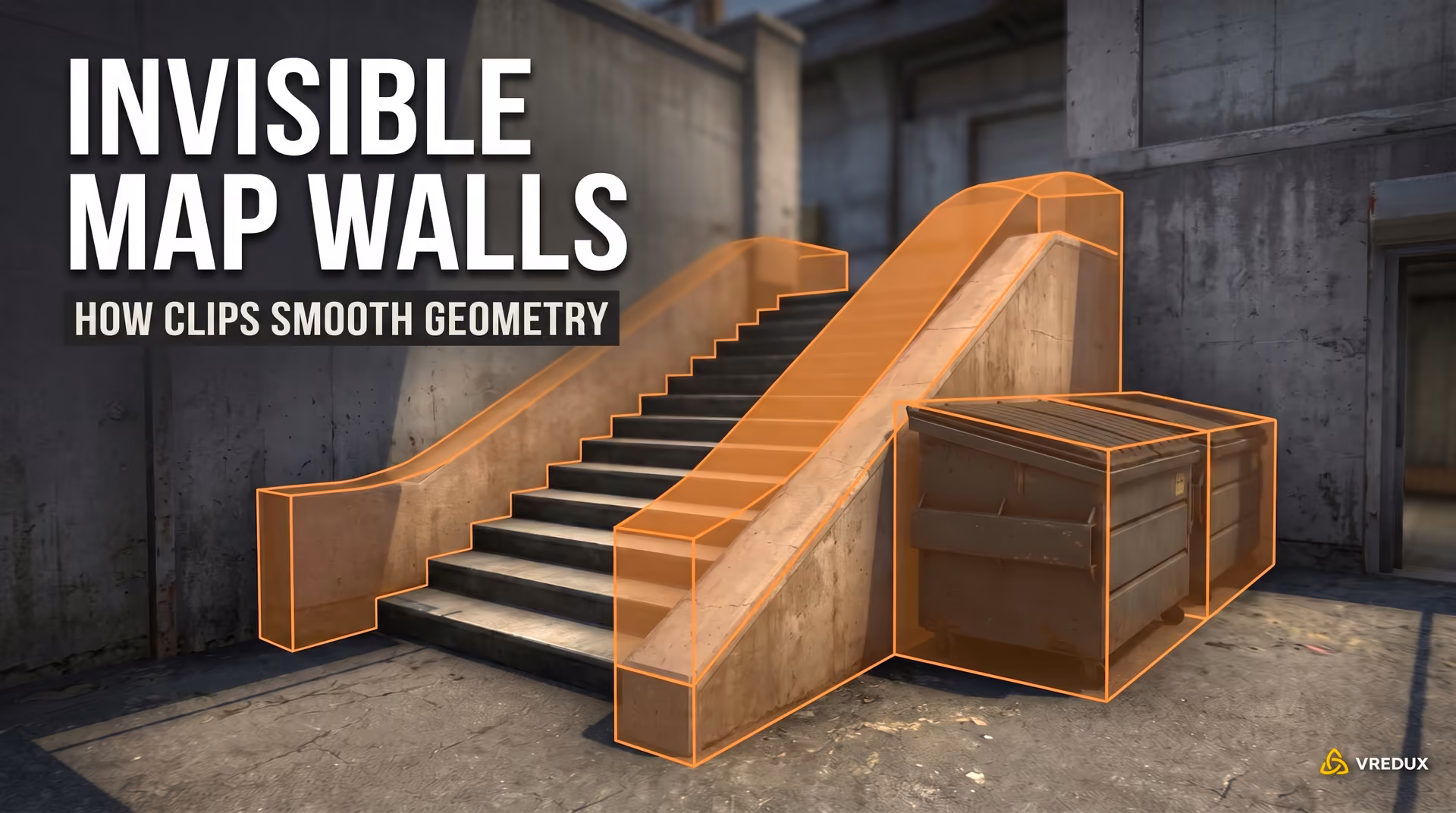 Displaying invisible Player Clip walls around decorative props on a competitive CS2 map