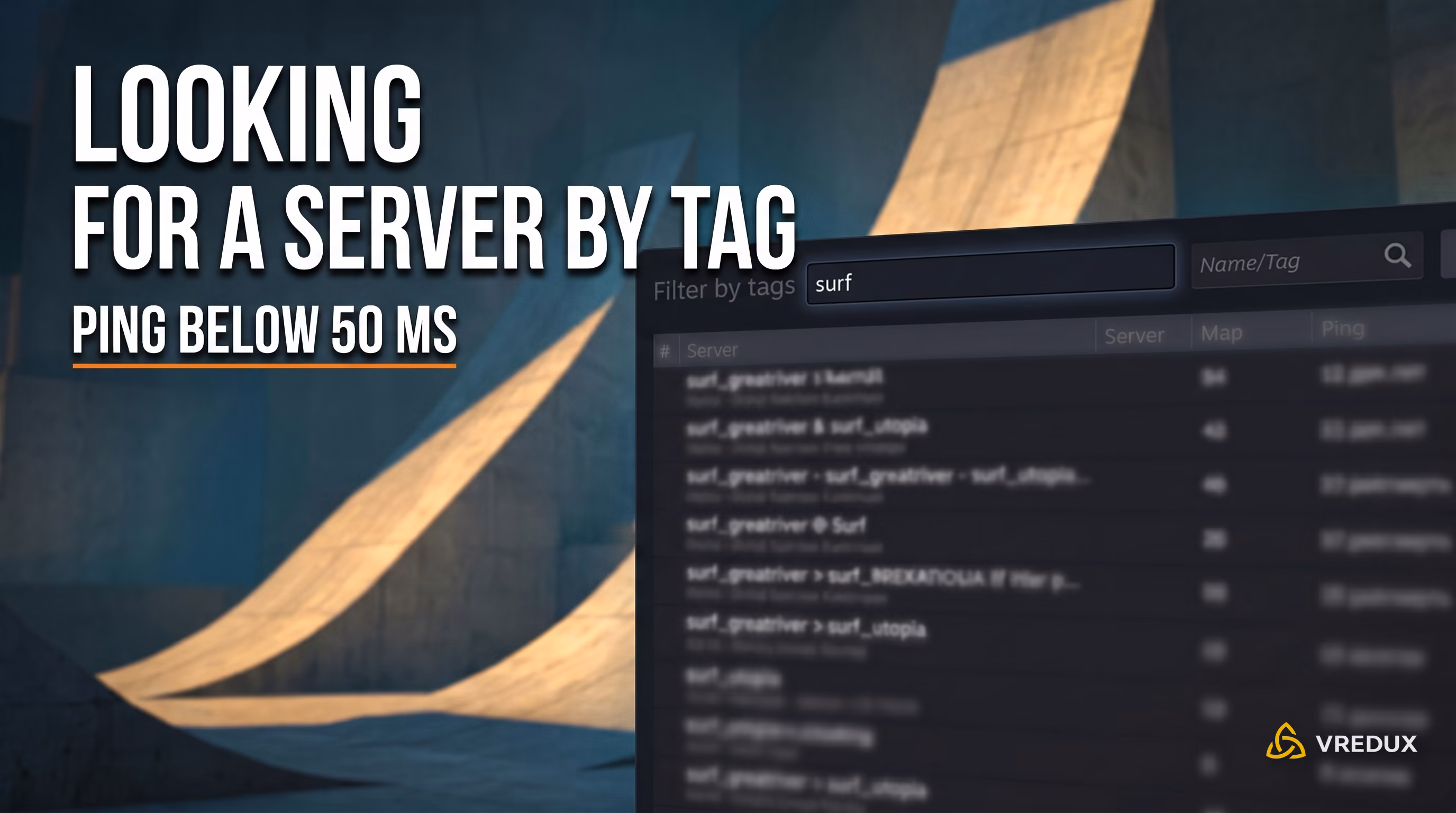 Filtering community servers by the surf tag in the Counter-Strike 2 in-game browser