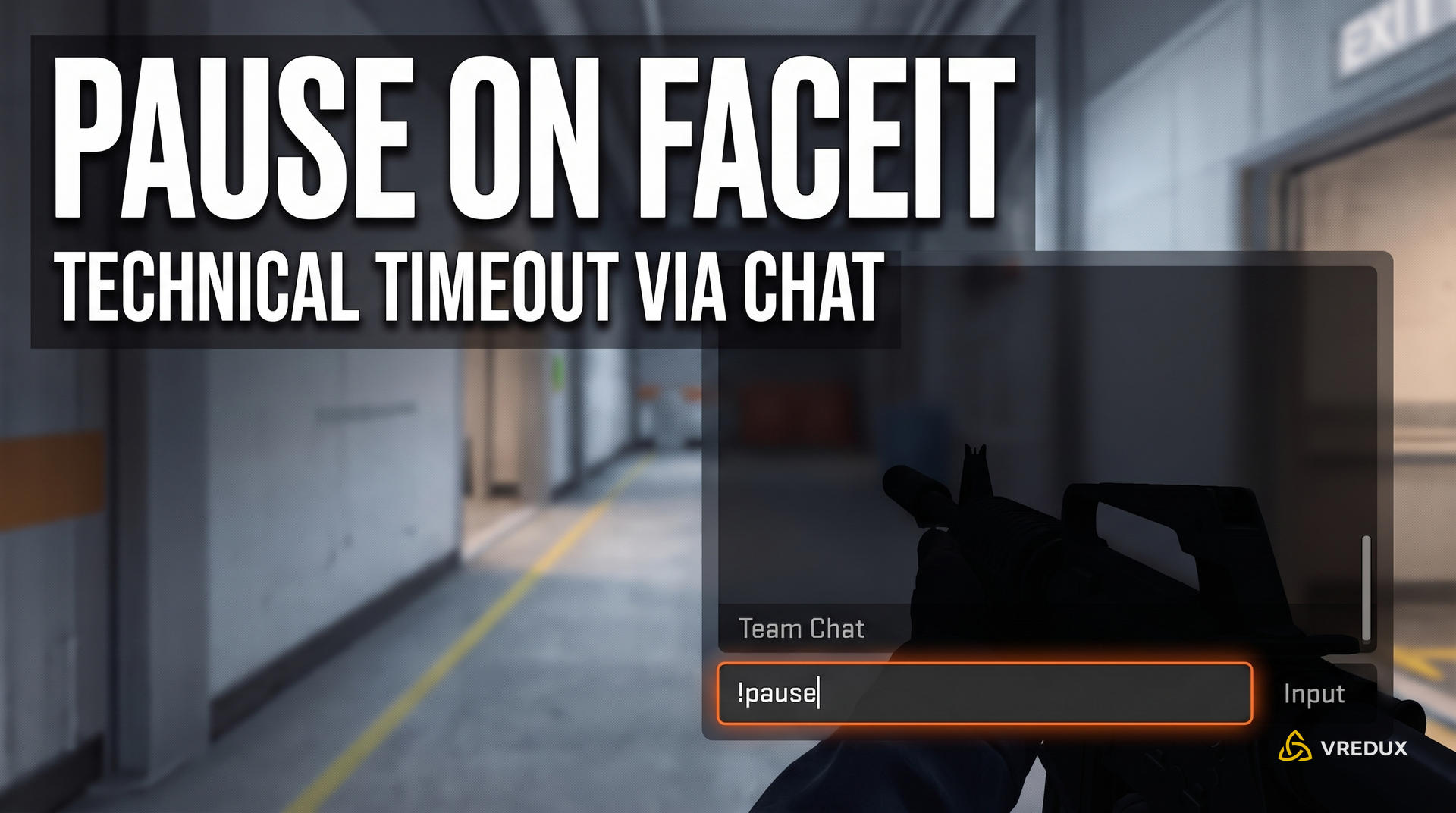Counter-Strike 2 in-game chat showing exclamation mark pause command on a FACEIT server