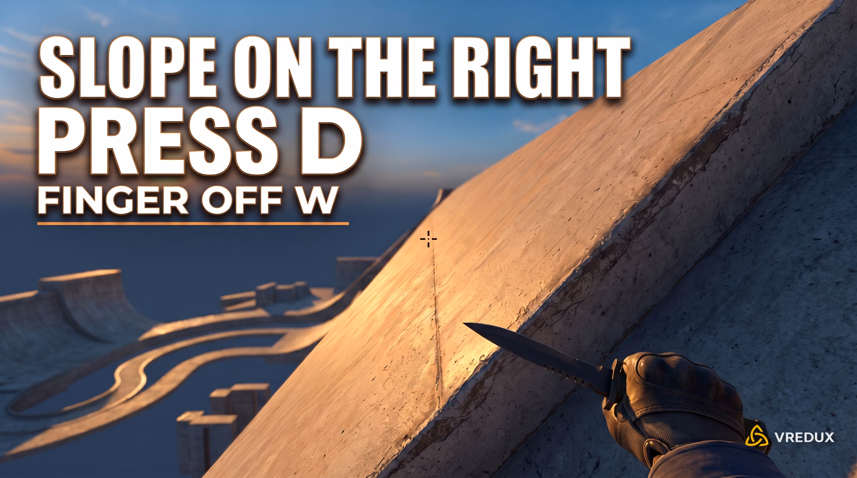 Player model alignment and crosshair placement on a right-facing surf ramp holding D in CS2
