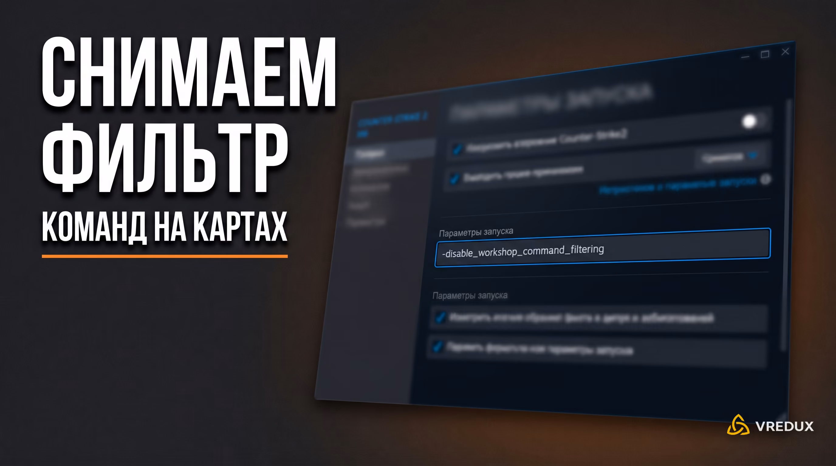 Параметры запуска игры в клиенте Steam для отключения фильтра команд CS2