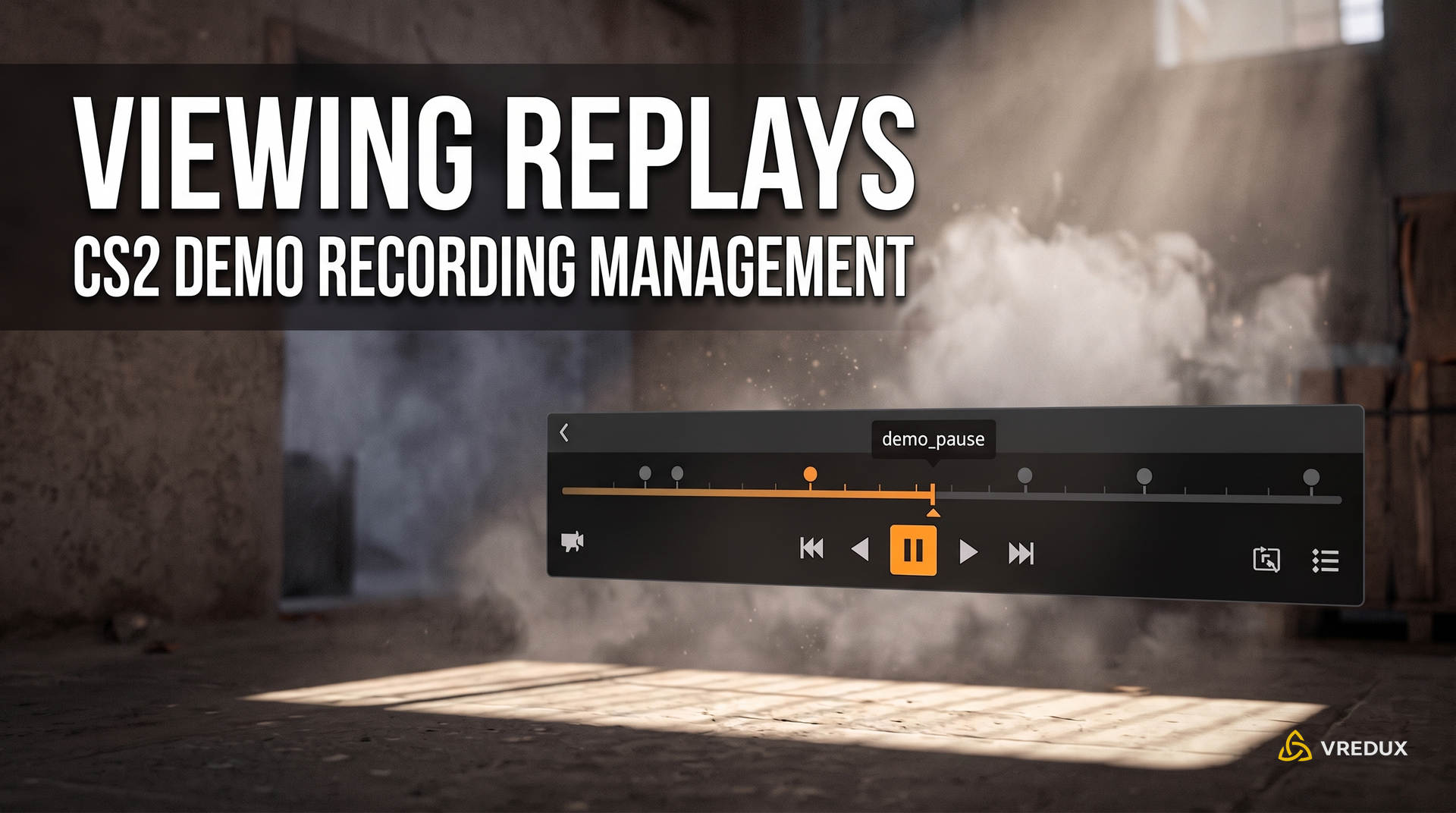 CS2 demoui playback control panel over a paused replay frame